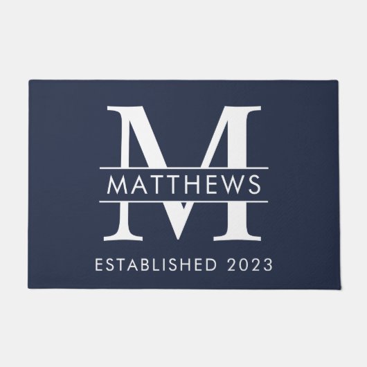 Elegant Navy Blue Custom Monogram Name Deurmat (Voorkant)