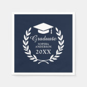Elegant Navy Blue Custom Name Afstuderen Embleem Servet (Voorkant)