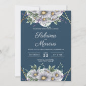 Elegant Navy Blue Daisy Floral Geometrische bruilo Kaart (Voorkant)