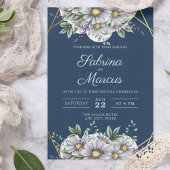 Elegant Navy Blue Daisy Floral Geometrische bruilo Kaart