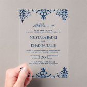 Elegant Navy Blue Damask Islamic Wedding Acryl Uitnodigingen (Insitu (Draagbaar))