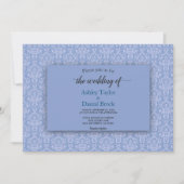 Elegant Navy Blue Damask Script bruiloft Kaart (Voorkant)