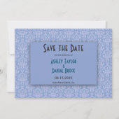 Elegant Navy Blue Damask Script  bruiloft Save The Date (Voorkant)