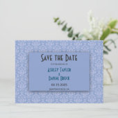 Elegant Navy Blue Damask Script  bruiloft Save The Date (Staand voorkant)