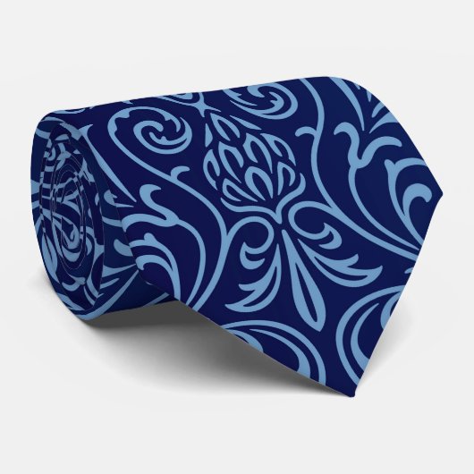 Elegant Navy Blue Damask Stropdas (Opgerold)