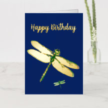 Elegant Navy Blue Dragonfly Folie Kaart