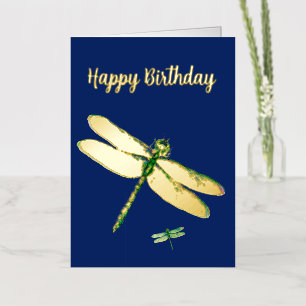 Elegant Navy Blue Dragonfly Folie Kaart