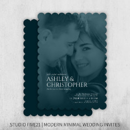 Elegant Navy Blue Duotone foto bruiloft Kaart