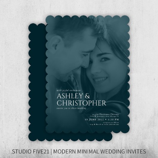 Elegant Navy Blue Duotone foto bruiloft Kaart