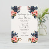 Elegant Navy Blue Dust Roos Waterverf Bloemen Kaart (Staand voorkant)