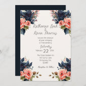 Elegant Navy Blue Dust Roos Waterverf Bloemen Kaart (Voorkant / Achterkant)