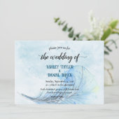 Elegant Navy Blue Dusty Waterverf Stylish Wedding Kaart (Staand voorkant)