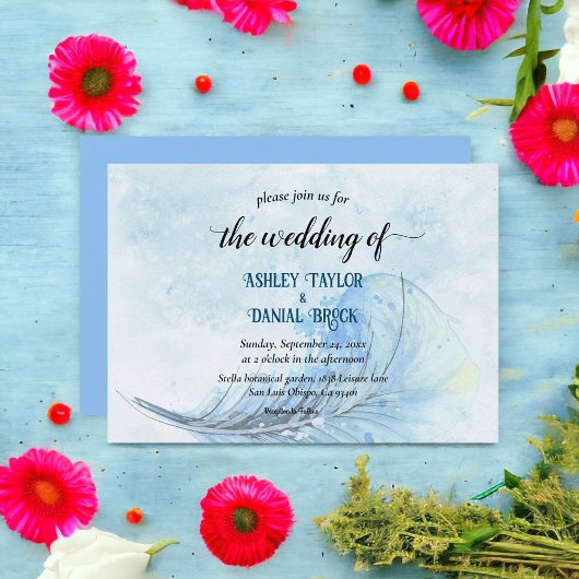 Elegant Navy Blue Dusty Waterverf Stylish Wedding Kaart