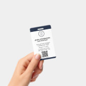 Elegant Navy Blue Employee ID Custom Logo OCR Badge (Handheld)
