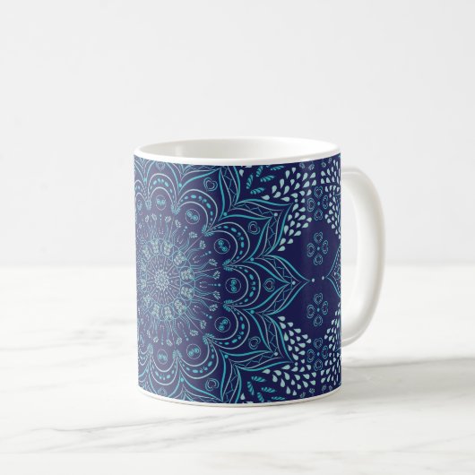 Elegant Navy Blue en Blauwgroen Mandala Pattern Mo Koffiemok (Voorkant rechts)