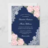 Elegant Navy Blue en Blush Burlap Floral Wedding Kaart (Voorkant)