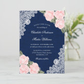 Elegant Navy Blue en Blush Burlap Floral Wedding Kaart (Staand voorkant)