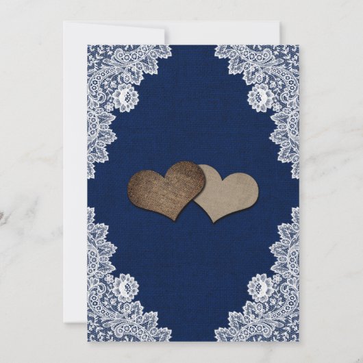 Elegant Navy Blue en Blush Burlap Floral Wedding Kaart (Achterkant)
