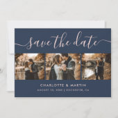 Elegant Navy Blue en Blush Photo Collage Save The Date (Voorkant)