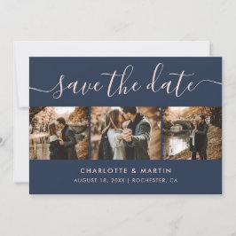 Elegant Navy Blue en Blush Photo Collage Save The Date