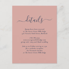 Elegant Navy Blue en Blush Wedding Enclosure Card Informatiekaartje
