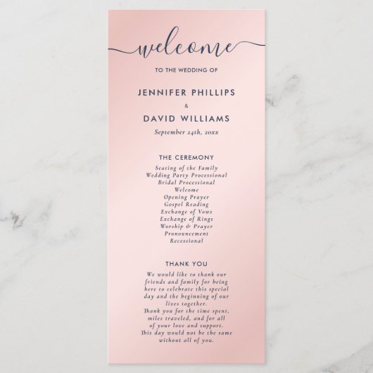 Elegant Navy Blue en Blush Wedding Programmakaart (Voorkant)