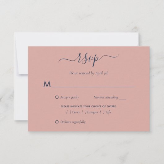 Elegant Navy Blue en Blush Wedding RSVP-kaarten RSVP Kaartje (Voorkant)