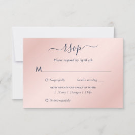 Elegant Navy Blue en Blush Wedding RSVP Kaartje