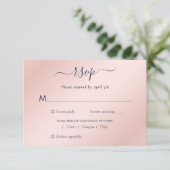 Elegant Navy Blue en Blush Wedding RSVP Kaartje (Staand voorkant)