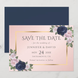 Elegant Navy Blue en Blush Wedding Save the Date