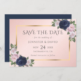 Elegant Navy Blue en Blush Wedding Save the Date