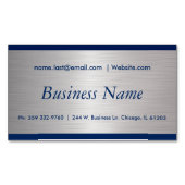 Elegant Navy Blue en Brush Silver Steel Visitekaartje Magneet (Voorkant)
