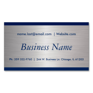 Elegant Navy Blue en Brush Silver Steel Visitekaartje Magneet