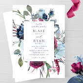 Elegant Navy Blue en Burgundy Wedding Kaart