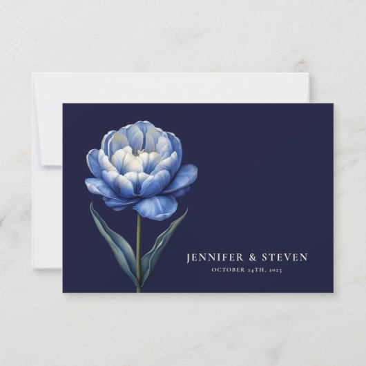 Elegant Navy Blue en Cream Tulip Bruiloft RSVP Kaartje (Achterkant)