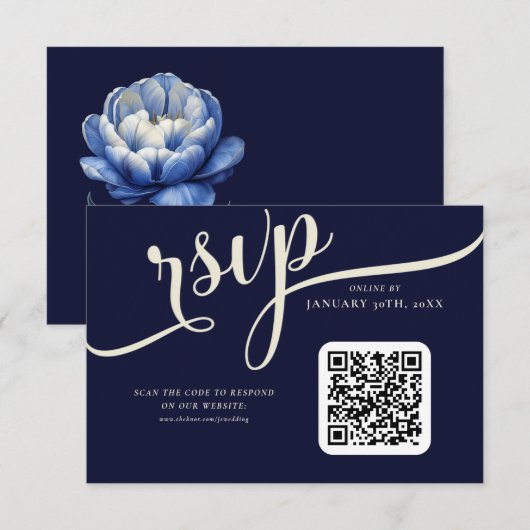 Elegant Navy Blue en Cream Tulip Bruiloft RSVP Kaartje (Voorkant / Achterkant)