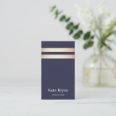 Elegant Navy Blue en Faux Gold Foil Stripe Visitekaartje (Staand voorkant)