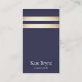 Elegant Navy Blue en Faux Gold Foil Stripe Visitekaartje (Voorkant)
