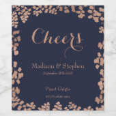 Elegant Navy Blue en Faux Roos Gold Wedding Wijn Etiket (Enkel label)
