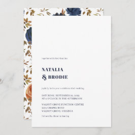 Elegant NAVY BLUE en Floral Wedding Invitation Kaart
