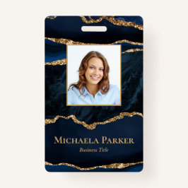 Elegant Navy Blue en Gold Agate Badge