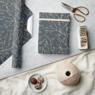 Elegant Navy Blue en Gold Branches Cadeaupapier
