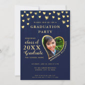 Elegant Navy Blue en Gold Class 2025 Afstuderen Kaart (Voorkant)