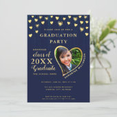 Elegant Navy Blue en Gold Class 2025 Afstuderen Kaart (Staand voorkant)