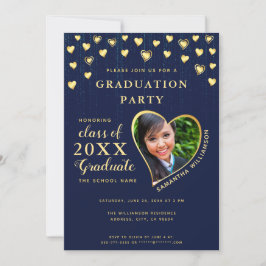 Elegant Navy Blue en Gold Class 2025 Afstuderen Kaart