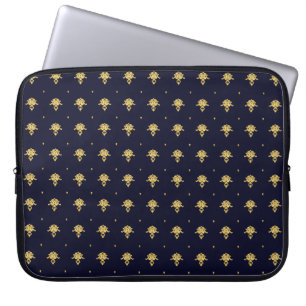 Elegant Navy Blue en Gold Damask Laptop Sleeve