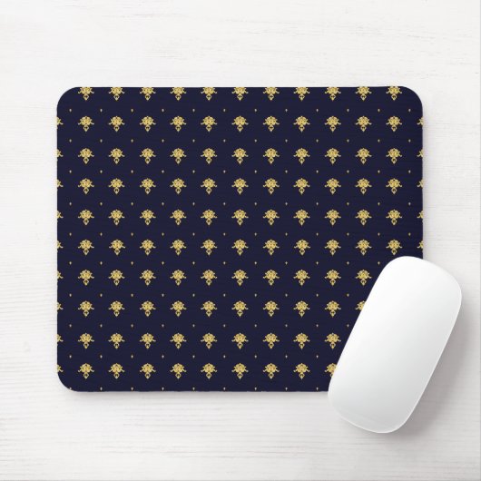 Elegant Navy Blue en Gold Damask Muismat (Met muis)