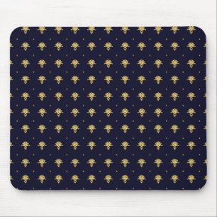Elegant Navy Blue en Gold Damask Muismat