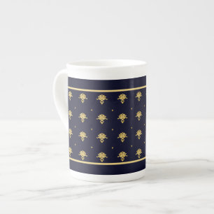 Elegant Navy Blue en Gold Damask Porselein Kop