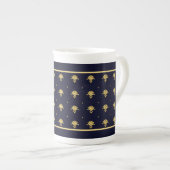 Elegant Navy Blue en Gold Damask Porselein Kop (Voorkant rechts)